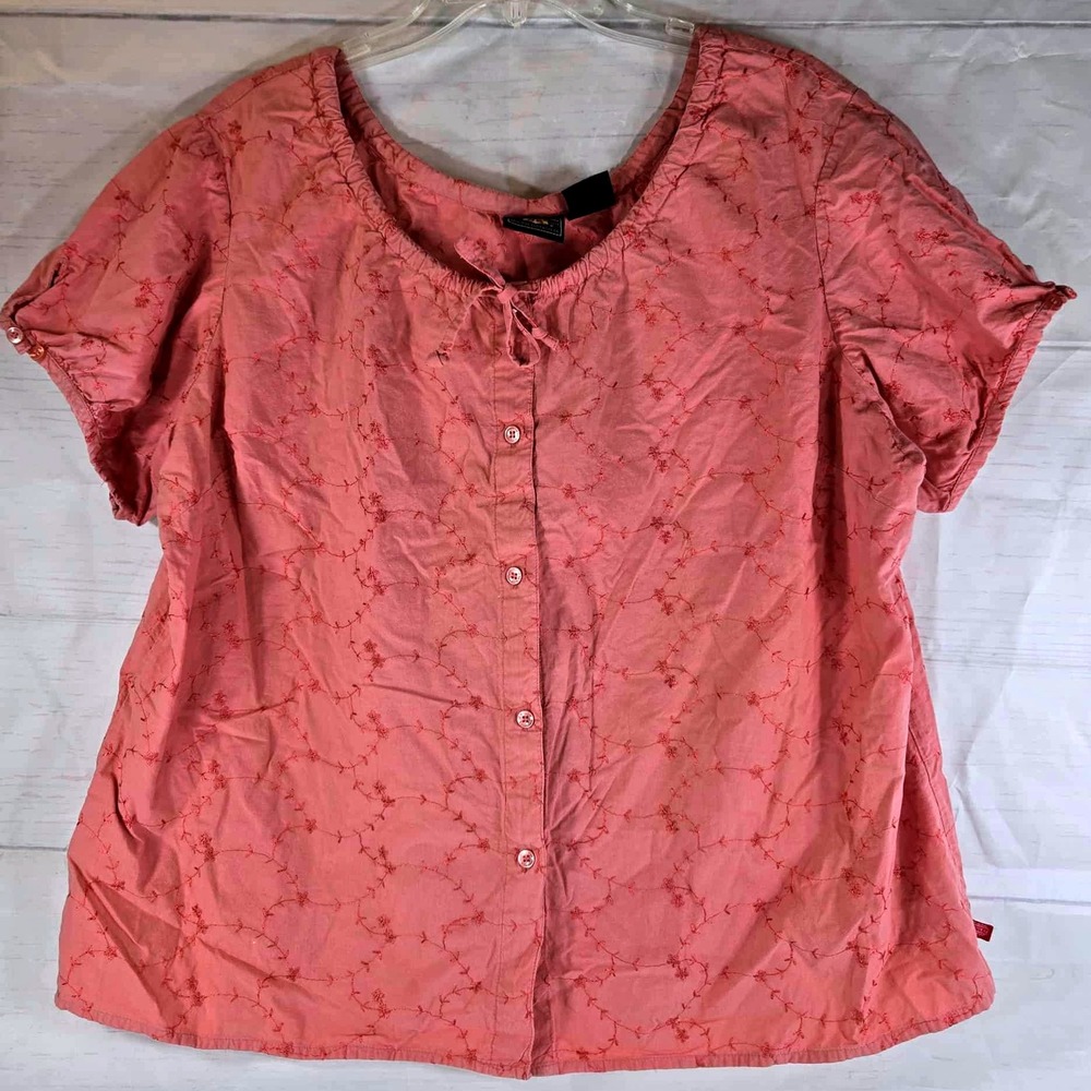 Route 66 Pink Floral Embroidered Button Up Shirt Womens Plus‎ 24W Short Sleeve
